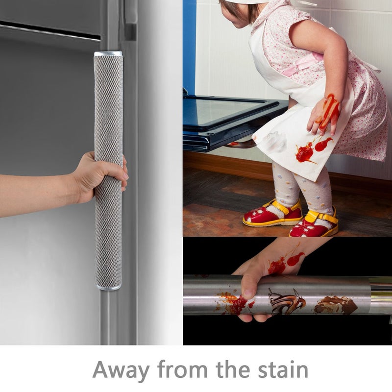 OUGAR8 Refrigerator Door Handle Cover Set of 3,Kitchen Appliances Gloves Fridge Microwave Dishwasher Door Cloth Protector-Catches Drip,Fingerprint Dust Cover (3pcs, Gray Plush) - Image 2